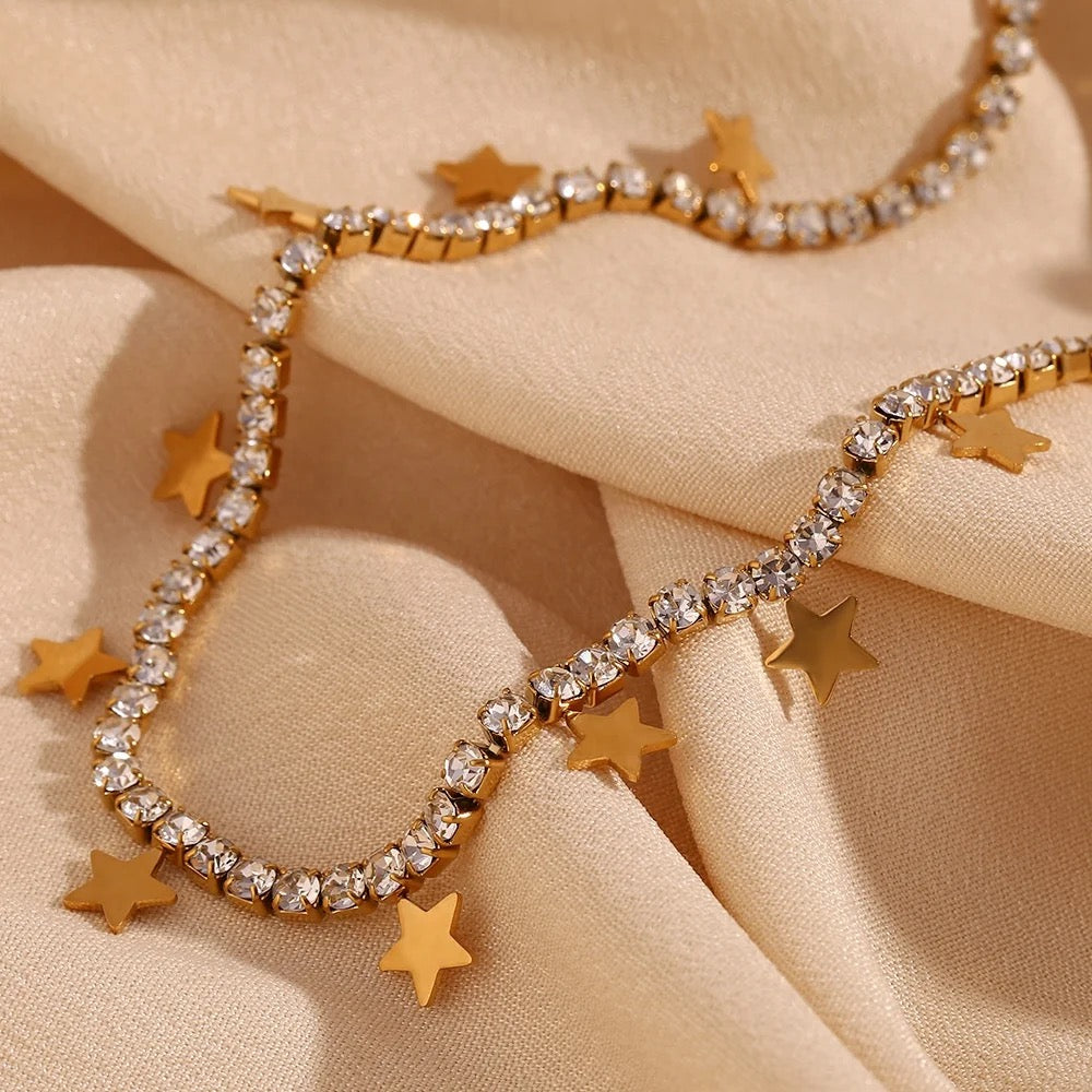 Gold Star tennis necklace