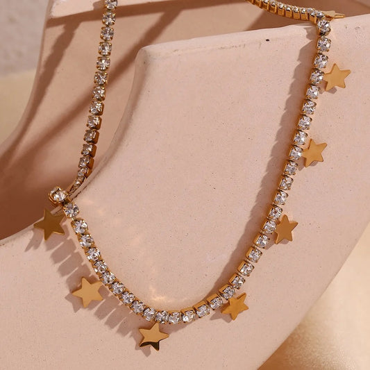 Gold Star tennis necklace