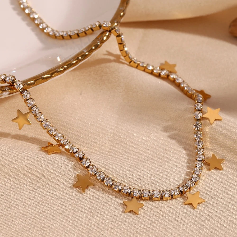 Gold Star tennis necklace